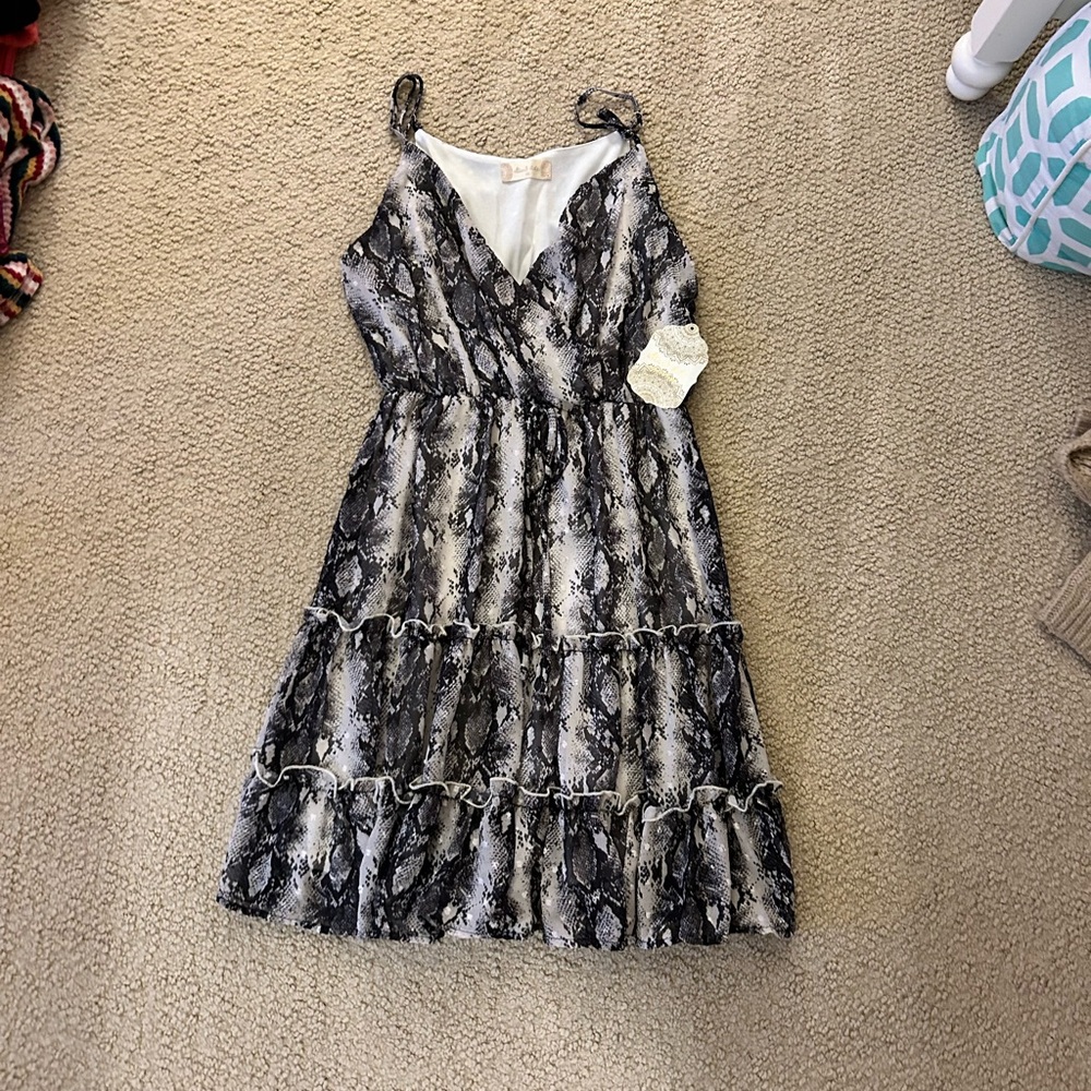 black cream and beige snakeskin patterned dress